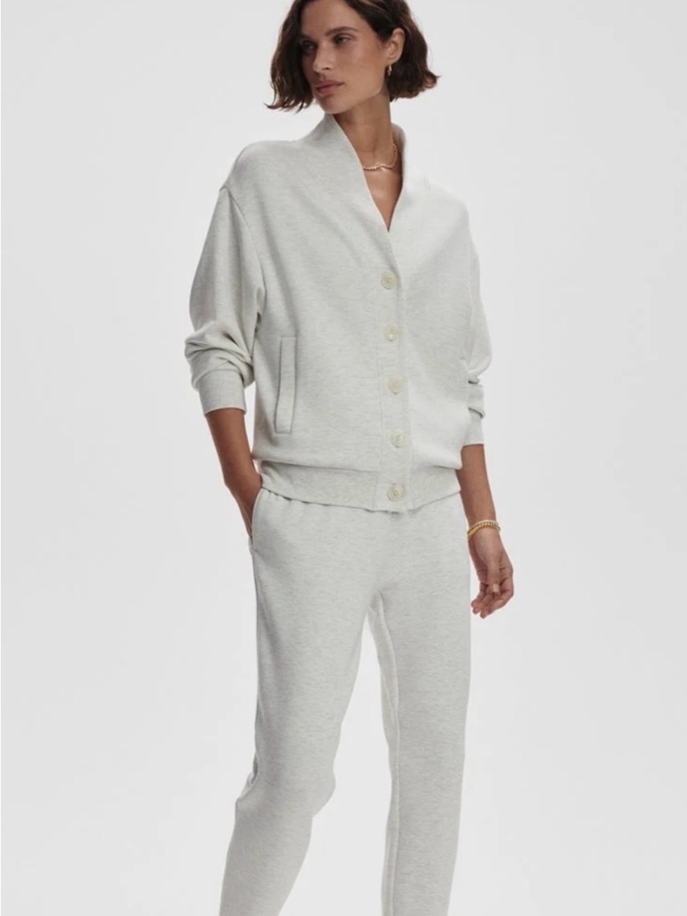 Varley Ivory Marl Button-Front Cozy Jacket - Picture 3 of 6